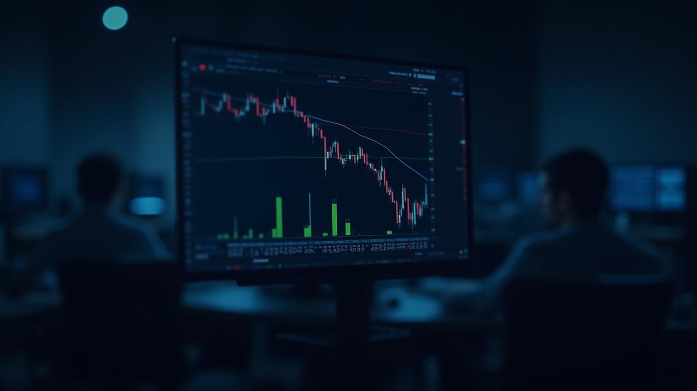 Pathward Financial's 15min chart shows Bollinger Bands Narrowing, Bearish Marubozu.